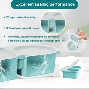 Confezione da 3 contenitori per snack in silicone riutilizzabili, piccoli contenitori per il pranzo a 2 scomparti, a tenuta stagna, con coperchi semitrasparenti, per conservare condimenti SA - Product Image 2