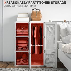 Armadio Portatile Bianco con Asta Appendiabiti e Porte Magnetiche, Organizzatore Pieghevole per Vestiti con 3 Scomparti - Product Image 4