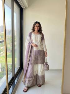 Blue White Embroidered <b>Indian</b> Pakistani <b>Top</b> Long Sleeve Salwar Kameez Blouse for Festival Wedding Wear - Product Image 3