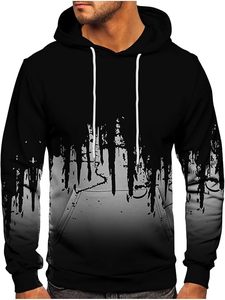 Sudadera con Capucha Negra para Hombre, Estampado Dripping, Corte Regular, Informal, Tejida, con Logotipo en la Espalda - Product Image 2