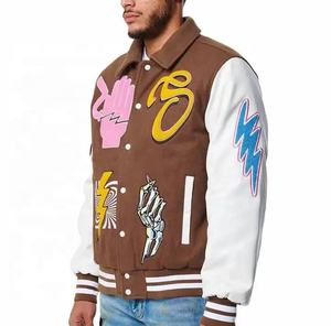 Custom <b>Vintage</b> Applique Canvas Patch Logo Winter Wool/Leather Embroidery Stand Collar <b>Varsity</b> Bomber Letterman <b>Jacket</b> for Men - Product Image 4