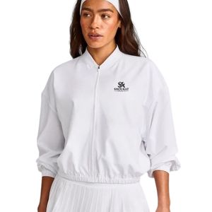 White <b>Womens</b> Polyester <b>Windbreaker</b> <b>Jacket</b> Custom Logo Letter Print Full Zip High Neck Lightweight Outdoor Streetwear OEM Apparel - Product Image 1