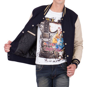 Chaqueta Varsity Azul Marino para Hombre con Mangas de Cuero, Chaqueta Bomber Estilo Béisbol, Abrigo Casual de Invierno - Product Image 4