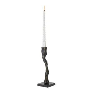 Handmade Decorative Metal Candle Holder with Laser Cut ArtworkTapered Wood <b>Candlestick</b> Holder <b>Black</b> with Gold Accents Home Decor - Product Image 1