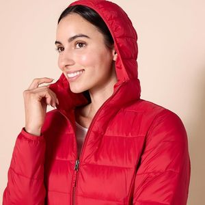 Veste d'hiver longue à capuche rouge pour femme, fermeture éclair, manteau d'hiver long à capuche, veste d'hiver rouge - Product Image 4