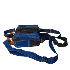 Denim Crossbody Bag With <b>Adjustable</b> <b>Strap</b> And Zipper Closure In Blue And Black Colors - Product Image 2