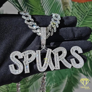Collier personnalisé avec pendentif Spurs, diamant moissanite, style Cuban Link, bijoux hip hop pour hommes et femmes - Product Image 2