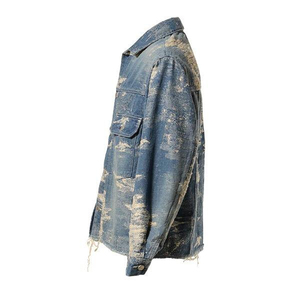 Chaqueta Vaquera Oversize de Invierno, Tejido de Algodón Grueso, Diseño Urbano Vintage, Ropa Urbana, Logotipo Personalizado, Capucha Frontal - Product Image 6