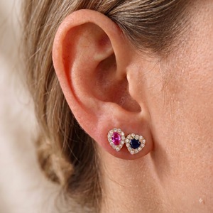 Boucles d'oreilles en or jaune massif 9 carats avec diamant cultivé en laboratoire, tourmaline rose et saphir bleu royal, bijoux fins IGI pour femmes - Product Image 3