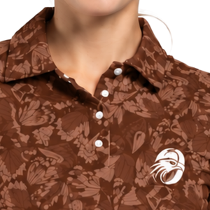 Chocolate Brown <b>Women</b> Short Sleeve Printed Golf <b>Polo</b> Shirt Floral Pattern Performance Sports <b>Top</b> Custom Wholesale Breathable - Product Image 3