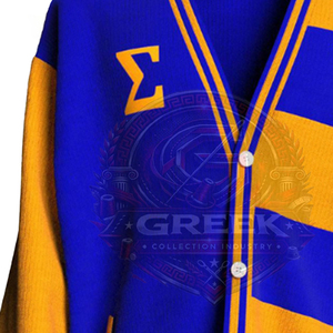 Custom Sorority Sigma Gamma Rho Women's <b>Cardigans</b> <b>Sweater</b> V-Neck Royal Blue & Yellow <b>sweater</b> Embroidered Letter Logo Full Sleeve - Product Image 2