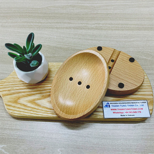 Porte-savon en bois avec trous de drainage, finition naturelle, design simple, 2 pièces, fabriqué au Vietnam - Product Image 2