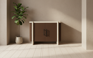 Buffet moderne à 2 portes en chêne massif pour salon - Rangement résistant à l'eau avec design minimaliste - Product Image 2