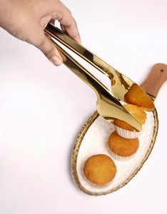 Stainless Steel Gold Noodle <b>Tongs</b> 9 Inch Pasta <b>Tongs</b> with Scalloped Edges Heat Resistant <b>Serving</b> <b>Tongs</b> for Spaghetti - Product Image 5