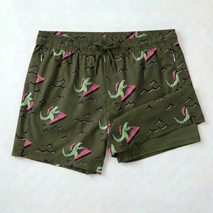 Premium Quality Men's <b>Surf</b> and Swim Boardshorts 2-in-1 Fit Funny Dinosaur Pattern Summer Beach Wear Supplier Factory Price - Product Image 1
