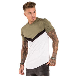 <b>Mens</b> Olive Green and White Color Block Crew Neck T-<b>Shirt</b> Short Sleeve Chevron Stripe Casual Cotton Top Custom Logo OEM ODM - Product Image 1