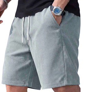 Shorts en tricot côtelé pour homme, décontractés, été, cordon de serrage, taille élastique, poches latérales, tissu texturé doux, coupe décontractée, à porter au quotidien - Product Image 1