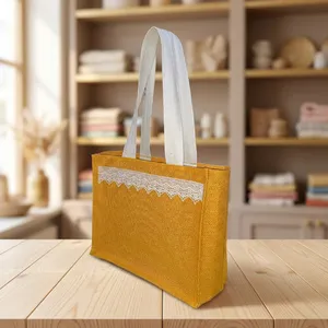 Bolsa de Yute de Moda con Encaje, Elegante, 14x16x5 Pulgadas, Reutilizable, para Compras, Supermercado, Oficina, Artículos Esenciales, Venta al por Menor - Product Image 3