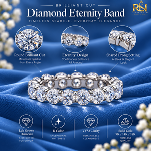Bague éternelle en diamant de laboratoire DEF taille brillant |   Bague de mariage en or massif 9K 14K 18K à griffes partagées, bijoux fins de luxe à superposer - Product Image 5