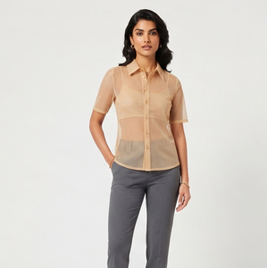 Camisa transparente de manga corta con botones para mujer, cuello vuelto, top transparente para oficina, ropa de dormir sexy para primavera y verano, camisas transparentes para mujer - Product Image 4
