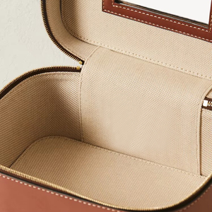 Leather Cosmetic Case <b>Medium</b> Size Zipper Closure Classic Style Soft Handle <b>Brown</b> Color <b>Brown</b> leather makeup bag - Product Image 3