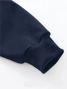 Men's Navy Blue Pullover Sweatshirt O-Neck Long Sleeve Knitted Cotton Printed Letter Design Front Logo Autumn Wear - Product Image 3