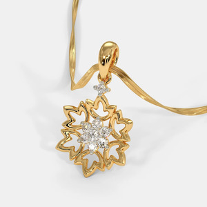 Collier pendentif en or jaune avec flocon de neige floral et diamant de laboratoire - Product Image 2