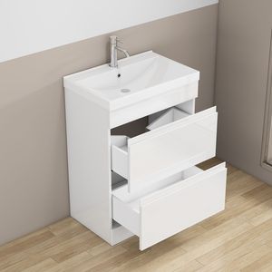 Mobile Bagno Autoportante da 24 Pollici a Montaggio Rapido con Lavabo e Chiusura Ammortizzata, 2 Cassetti - Product Image 5