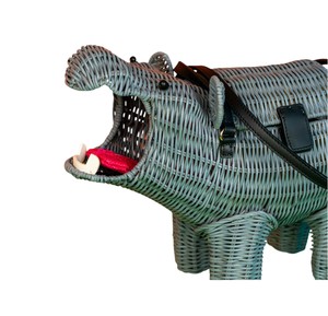Blue Hippo Shaped Rattan Storage <b>Basket</b> Animal Design Decorative Organizer Plant Fiber Material Portable - Product Image 5