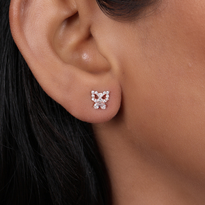 Pendientes de botón personalizados con lazo chapado en oro rosa natural, pendientes de botón de moda vintage de diseñador con cristales, regalo para el día a día - Product Image 4