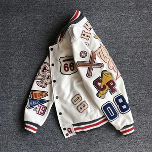 Blouson universitaire blanc pour homme, col montant, logo brodé sur le devant, design CPN 66, style baseball, vêtement d'extérieur preppy, coupe régulière pour l'hiver - Product Image 4