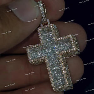 Colgante de cruz con incrustaciones de moissanita, plata 925, estilo diamante, hip hop, cruz de Jesús, colgante brillante, joyería, regalo unisex - Product Image 6