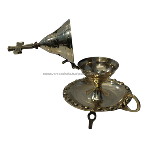 Quemador de Incienso de Latón Hecho a Mano con Tapa en Forma de Cruz y Bandeja para Oración, Meditación, Aromaterapia y Decoración Espiritual - Product Image 1