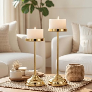 Ensemble de bougeoirs surélevés pour décoration intérieure, support en métal durable avec bougie blanche incluse - Product Image 1