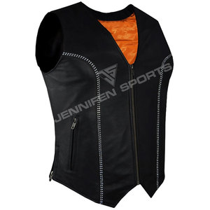 Chaleco de Motocicleta Personalizado para Mujer, Talla Grande, con Pedrería, Resistente al Viento, a la Abrasión y al Agua, de Cuero Genuino - Product Image 1