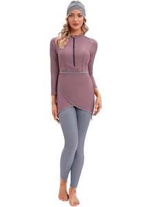 Women Modest Swimwear 3 Piece Solid Muslim Burkini Full Coverage <b>Swimsuit</b> Long Sleeve Pants Beachwear <b>UV</b> Protection Plus Front - Product Image 6