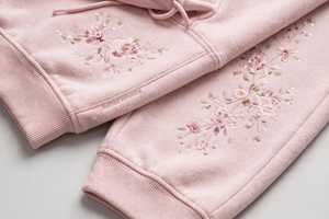 Women's <b>Pink</b> Hooded Tracksuit Set Floral Embroidery <b>Sweatshirt</b> Wide Leg Pants - Product Image 6