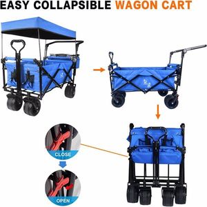 Carrito de Camping Plegable con Toldo Extraíble, Ruedas Grandes Todoterreno y Asas Ajustables con Bolsa Refrigeradora en Azul - Product Image 5
