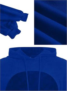 Sudadera con capucha corta blanca con bloques de color en las mangas azules, top informal de otoño para mujer - Product Image 5