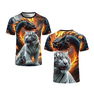 T-shirt de sublimation 3D Tigre Blanc et Dragon de Feu - Streetwear graphique animaux mythiques - T-shirt décontracté fantaisie artistique pour homme - Product Image 5