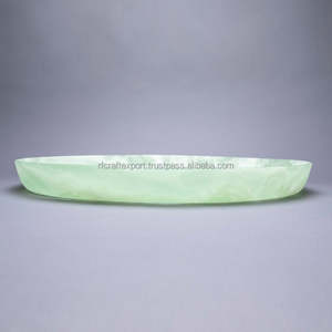 Bandeja de tocador de ensalada de resina de remolino de menta multicolor moderna hecha a mano, bandeja de servicio de cocina multicolor blanca para regalos de navidad India - Product Image 2