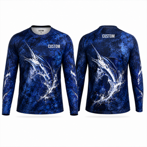 Nueva Camiseta de Pesca de Manga Larga con Estampado de Pez Marlín Azul Personalizada 2026 para Hombre, Protección UPF 50, Anti-UV, Poliéster, Estilo Pullover Deportivo - Product Image 1