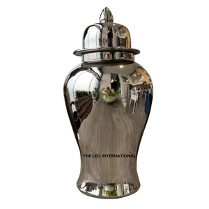Direct Factory Sale Elegant Shiny Silver Metal Ginger <b>Jar</b> <b>Large</b> Size Tabletop Flower Decoration Elegant Design - Product Image 1