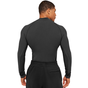 T-shirt de compression à manches longues pour homme, coupe musclée, gris, côtelé, extensible, pour la gym, l'entraînement, la performance athlétique - Product Image 2