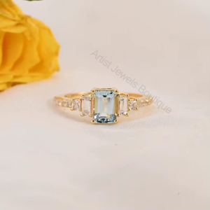 Natural <b>Emerald</b> Cut Aquamarine Wedding Party <b>Ring</b> 925 Sterling <b>Silver</b> Solid Gold Luxury Fine Jewelry OEM ODM Wholesale Supplier - Product Image 2