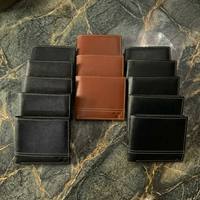 Dompet Lipat Dua Minimalis Pria Kulit Asli Tempat Kartu Pendek Saku Koin Pemblokir RFID Anti Maling Hadiah Harian