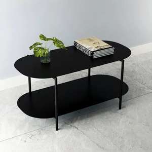 Juego de Mesa de Centro de Metal Moderno y Ecológico con Estante de Almacenamiento de Dos Niveles para Sala de Estar - Product Image 2