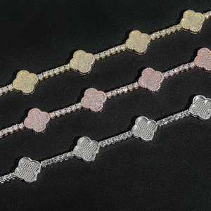Fully Iced Out Clover Tennis Bracelet <b>Solid</b> <b>Gold</b> VVS Clarity Lab Diamond Stackable Charm - Product Image 5