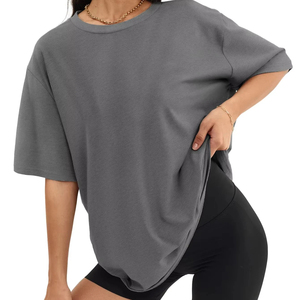 Wholesale Organic Cotton Vintage Womens Round Neck Short Sleeve Loose Fit T-shirt Custom Printing Logo Blank Plain for Ladies - Product Image 1