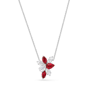 Flower Pendant <b>Necklace</b> Women's 925 Silver Rhodium Plated <b>Ruby</b> Marquise Cut Diamond Box Chain Luxury Jewelry - Product Image 1